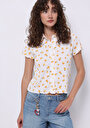 thumb-Slim Fit Shirt Neck Baskılı Kadın Ekru Kısa Kol Tişört