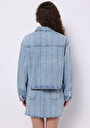 thumb-Oversize Fit Fermuarlı Astarsız  Kadın Mavi Ceket