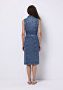 thumb-Slim Fit Düz Kadın Mavi Kolsuz Elbise