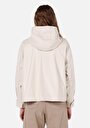 thumb-Regular Fit Kapüşonlu Fermuarlı Astarlı Kaplamalı Kadın Ekru Mont Pu