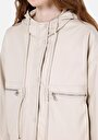 thumb-Regular Fit Kapüşonlu Fermuarlı Astarlı Kaplamalı Kadın Ekru Mont Pu