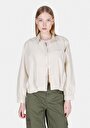 thumb-Regular Fit Shirt Neck Düz Kadın Bej Uzun Kol Gömlek