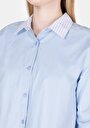 thumb-Regular Fit Shirt Neck Çizgili Kadın Mavi Uzun Kol Gömlek