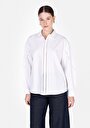 thumb-Regular Fit Shirt Neck Düz Kadın Beyaz Uzun Kol Gömlek
