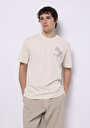 thumb-Comfort Fit Yuvarlak Yaka Düz Erkek Bej Kısa Kol Tişört