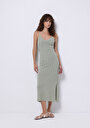 thumb-Slim Fit Düz Kadın Yeşil Askılı Elbise