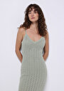 thumb-Slim Fit Düz Kadın Yeşil Askılı Elbise