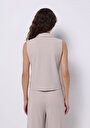 thumb-Slim Fit Shirt Neck Düz Kadın Bej Kolsuz Tişört