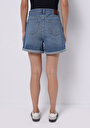 thumb-Mom Fit Yüksek Bel Düz Kadın İndigo Jean Şort