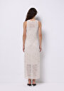 thumb-Slim Fit Jakarlı Kadın Ekru Kolsuz Elbise