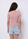 thumb-Slim Fit Yuvarlak Yaka Baskılı Kadın Pembe Kısa Kol Tişört