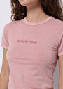 thumb-Slim Fit Yuvarlak Yaka Baskılı Kadın Pembe Kısa Kol Tişört