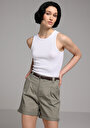 thumb-Slim Fit Yüksel Bel Düz Kadın Yeşil Şort