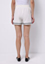 thumb-Regular Fit Yüksek Bel Nakışlı Kadın Beyaz Şort