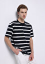 thumb-Comfort Fit Yuvarlak Yaka Çizgili Erkek Lacivert Cepsiz Kısa Kol Tişört