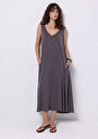 thumb-Comfort Fit Düz Kadın Antrasit Askılı Elbise