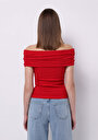 thumb-Slim Fit Kayık Yaka Düz Kadın Kirmizi Kolsuz Tişört