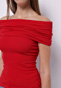 thumb-Slim Fit Kayık Yaka Düz Kadın Kirmizi Kolsuz Tişört