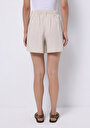 thumb-Regular Fit Yüksek Bel Fermuarlı Düz Kadın Bej Şort