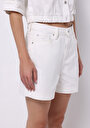 thumb-Regular Fit Yüksel Bel Düz Kadın Beyaz Ecologic Jean Şort