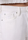 thumb-Regular Fit Yüksel Bel Düz Kadın Beyaz Ecologic Jean Şort
