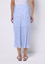 thumb-Midi Baskılı Fermuarlı Kadın Mavi Etek