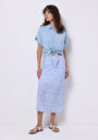 thumb-Midi Baskılı Fermuarlı Kadın Mavi Etek