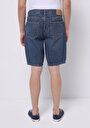 thumb-Regular Fit Orta Bel Düz Erkek Koyu İndigo Jean Şort
