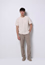 thumb-Comfort Fit Yuvarlak Yaka Düz Erkek Ekru Cepli Kısa Kol Tişört