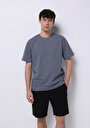 thumb-Comfort Fit Yuvarlak Yaka Jakarlı Erkek Antrasit Kısa Kol Tişört