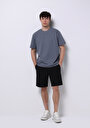 thumb-Comfort Fit Yuvarlak Yaka Jakarlı Erkek Antrasit Kısa Kol Tişört