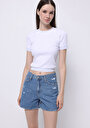 thumb-Mom Fit Yüksek Bel Düz Kadın Light İndigo Pamuk Denim Jean Şort