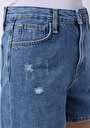 thumb-Mom Fit Yüksek Bel Düz Kadın Light İndigo Pamuk Denim Jean Şort