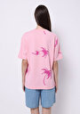 thumb-Regular Fit Yuvarlak Yaka Baskılı Kadın Pembe Kısa Kol Tişört