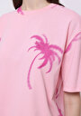thumb-Regular Fit Yuvarlak Yaka Baskılı Kadın Pembe Kısa Kol Tişört