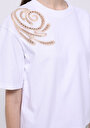 thumb-Regular Fit Yuvarlak Yaka Pamuklu Nakışlı Kadın Beyaz Kısa Kol Tişört