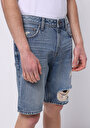 thumb-Regular Fit Orta Bel Düz Erkek Denim Jean Şort