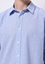 thumb-Regular Fit Shirt Neck Çizgili Cepsiz Erkek Mavi Uzun Kol Gömlek