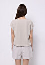 thumb-Regular Fit Yuvarlak Yaka Düz Kadın Bej Kısa Kol Tişört