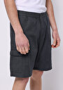 thumb-Regular Fit Orta Bel Düz Erkek Antrasit Şort