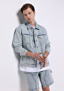 thumb-Regular Fit Düğmeli Astarsız Pamuklu Erkek Bleach İndigo Denim Ceket