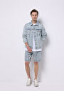 thumb-Regular Fit Düğmeli Astarsız Pamuklu Erkek Bleach İndigo Denim Ceket