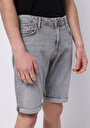 thumb-Straıght Fıt Düşük Bel Düz Erkek Gri Jean Şort