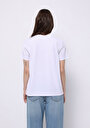 thumb-Regular Fit Yuvarlak Yaka Baskılı Kadın Beyaz Kısa Kol Tişört