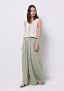 thumb-Regular Fit Yüksek Bel Geniş Paça Kadın Yeşil  Pantolon