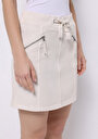 thumb-Mini Pamuklu Düz Bağcıklı Kadın Bej Etek
