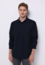 thumb-Regular Fit Shirt Neck Düz Erkek Lacivert Uzun Kol Gömlek