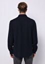 thumb-Regular Fit Shirt Neck Düz Erkek Lacivert Uzun Kol Gömlek