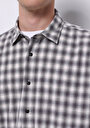 thumb-Boxy Fıt Shirt Neck Kareli Erkek Gri Uzun Kol Gömlek