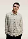 thumb-Regular Fit Shirt Neck Ekoseli Erkek Ekru Uzun Kol Gömlek